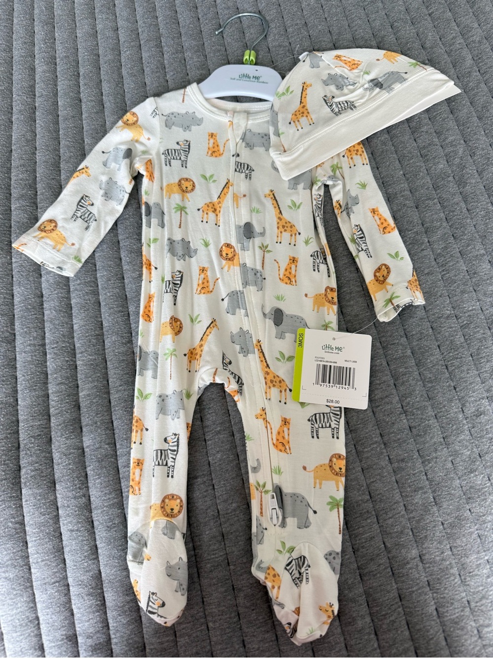 Little Me Safari Print Footed One-Piece with Hat